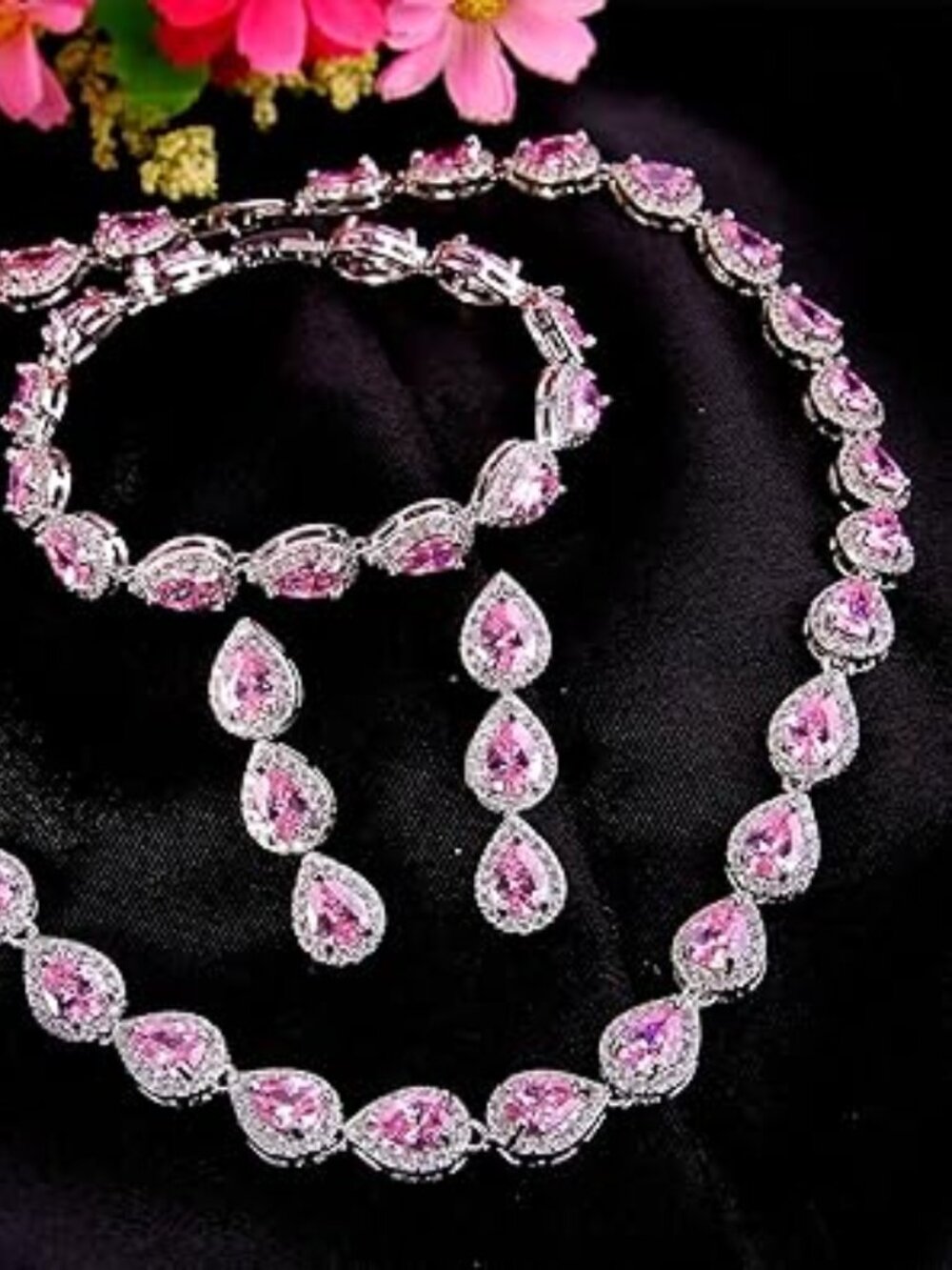 Elegant Tear Drop Bridal Necklace Earrings Bracelet Jewerly Set for Women